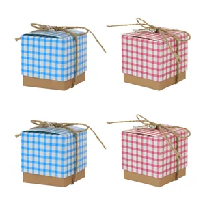 European style kraft paper candy boxes with plaid lids, twine bows and silver keys