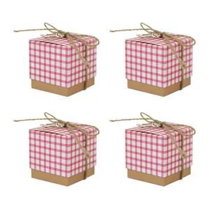 European style kraft paper candy box set with red plaid lid and silver key charm
