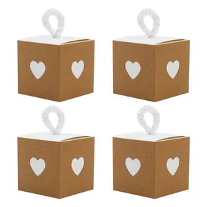 Lot de 4 boîtes cadeaux en papier kraft avec cœur découpé et couvercle blanc pour mariage