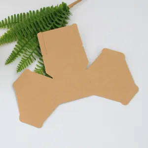 Flat lay of an unfolded hexagonal kraft paper candy gift box template on white background