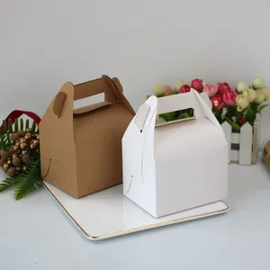 European Kraft Paper Gift Box With Handle Portable Candy Cake Packaging Cardboard Box For Wedding Party Holiday Gift