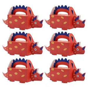 Lot de six boîtes à bonbons dinosaures rouges avec cornes bleues pour cadeaux de fête