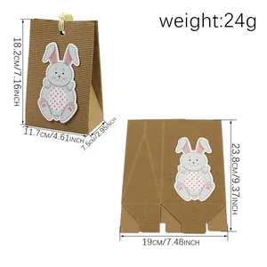 Easter bunny kraft paper gift bag with handles and dimensions for party packaging