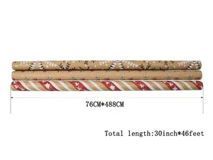 Drei Rollen Vintage-Weihnachtspapier mit Schneeflocken, Zuckerstangen und Weihnachtsmann