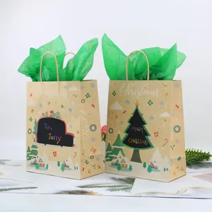 DIY Christmas Scratch Art Kraft Paper Gift Bags With Handles And Tissue Paper Santa Reindeer Holiday Party Wrapping Bags