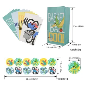 Cartoon dinosaur gift bags with basketball theme and matching stickers 23x11.8x8cm