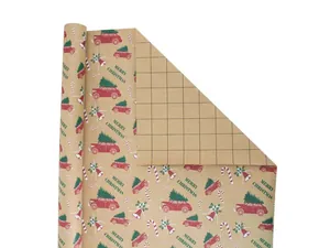 Detail des Weihnachtsgeschenkpapier mit Vintage-Truck-Print und Schneidegittern auf Rückseite