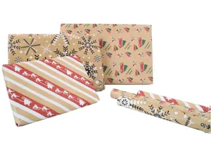 Details von Vintage-Weihnachtspapier mit Rentieren, Schneeflocken und Baummotiven
