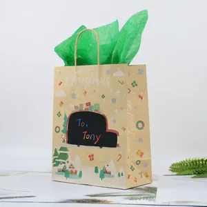 DIY Christmas kraft paper gift bag with customizable scratch doodle area and festive patterns