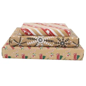 Vintage-Weihnachtspapier-Set aus Kraftpapier mit Rentier- und Schneeflockenmuster