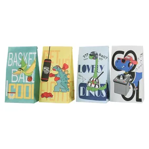 European style dinosaur food paper bags set of four with cartoon sport character designs