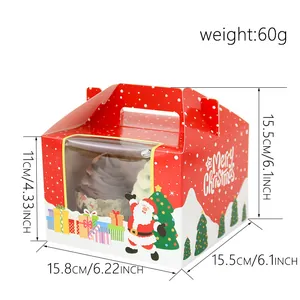 Christmas 2-slot cupcake box with red snowflake pattern and transparent window