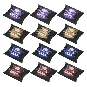 Congrats GRAD Bachelor Cap Pattern Graduation Pillow Shape Paper Gift Packaging For Candy Party Favors Cardboard Containers