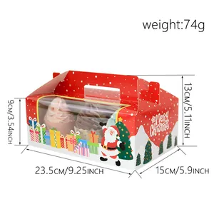 Christmas cupcake box with clear window and festive Santa prints, 23.5x15x13cm size