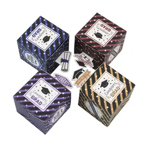 European Square Graduation Cap Candy Box With Congrats Grad Stickers Paper Gift Packaging For Graduation Party Favor