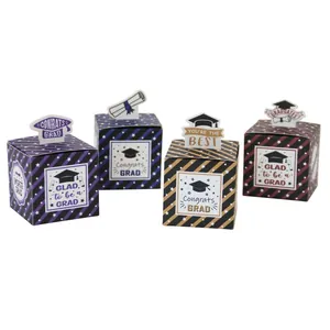 European creative graduation cap candy boxes in purple blue gold and red four colors set