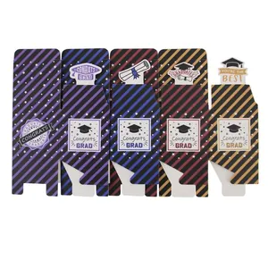 European style square graduation cap candy boxes with Congrats Grad stripe patterns