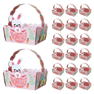 Rosa Oster-Geschenkkörbe aus Papier mit Hasenmotiven, 20er-Set für Süßigkeiten und Party
