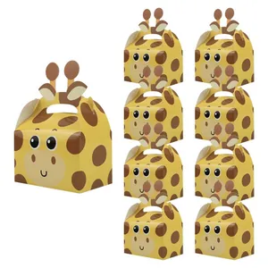 Giraffe animal print gift boxes set with top handle for candy and party favors