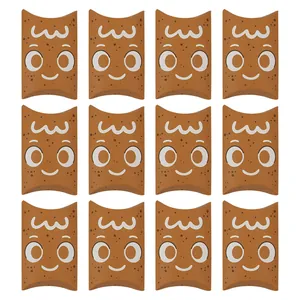 Set di 12 scatole regalo a cuscino in carta Kraft marrone con viso sorridente bianco