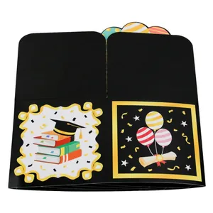 3D graduation pop-up gift box with creative black cardstock design and festive motifs