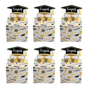 6-pack of black and gold graduation gift boxes with congrats mortarboard toppers