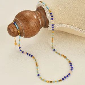 Titanium steel necklace with natural stone beads and star pendant on display
