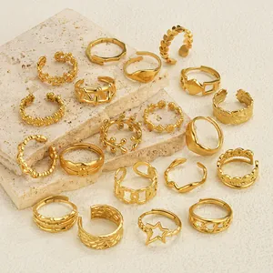 Vintage Vergoldete Edelstahl Offene Ringe Für Damen Minimalistisch Verstellbar Geometrisches Herz Stern Fingerring Modeschmuck Zubehör