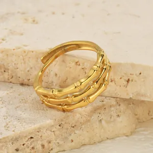 14K gold plated stainless steel skeleton hand bone ring with adjustable open design