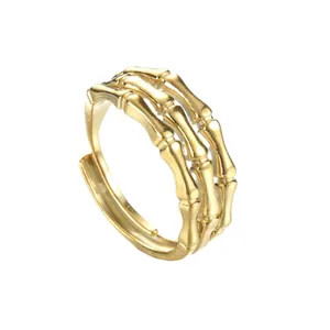14K gold plated stainless steel open ring featuring a punk style skeleton bone design