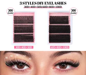 Detail view of DIY individual lash clusters set with varied density from 30D to 100D