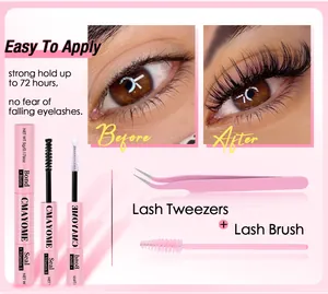 Eyelash extension glue kit with bond, seal, pink tweezers and spoolie brush set