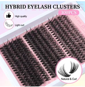 Macro detail of 300pcs hybrid eyelash clusters showing natural curl and fiber texture