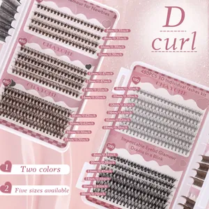 Detail of DIY lash extension kit with 480 clusters, 3D D-curl in black and brown colors
