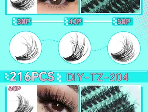 Détail du kit d'extensions de cils individuels DIY de 216 pièces à densités variées
