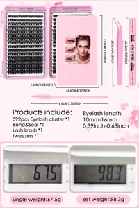 DIY cluster lashes kit with 592 pcs 10-16mm eyelashes, bond, seal, brush and tweezers