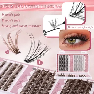 Macro detail of 480pcs DIY lash clusters showing natural 10D and 30D volume texture