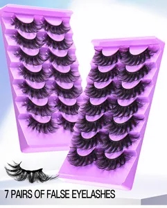 Detail of 7 pairs of 3D faux mink eyelashes with natural volume and dense black fibers