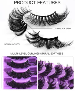 Macro detail of natural fluffy multi-layered false eyelashes with soft black cotton band