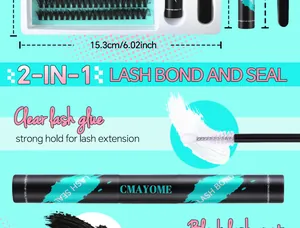Détail de la colle à cils 2-en-1 et du scellant avec brosse double pour faux cils