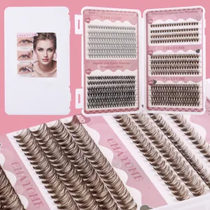 Detail view of 480pcs DIY cluster lashes kit featuring 8-18mm brown 3D individual extensions