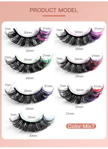 Detailed size specifications for 7-pair color mix faux mink eyelashes with 7-21mm length