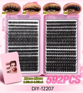 Detailed view of 592pcs DIY cluster lash set with 50D to 100D volume and 10-16mm lengths