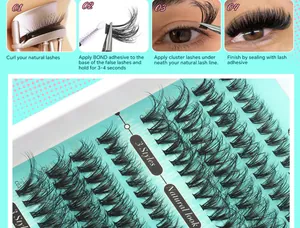 Détail du kit d'extension de cils DIY 3 styles avec tutoriel d'application en 4 étapes