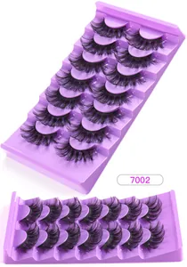Dual view of 3D layered false eyelashes with voluminous curl in purple tray pack