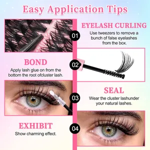 DIY cluster lashes set with bond seal and tweezers showing step-by-step application