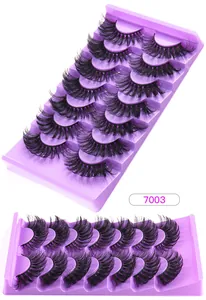 Detailed macro view of 7 pairs of 3D faux mink thick black false eyelashes in box 7003