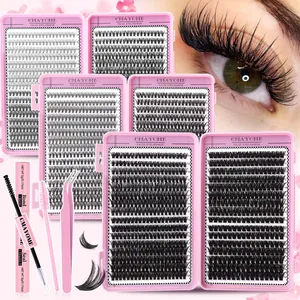 DIY Cluster Eyelash Extension Kit Natural Curly False Eyelashes With Bond Seal Glue Tweezers Brush 10D-100D Beauty Tools