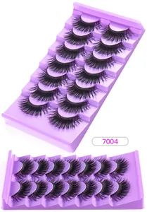 Close-up of 7-pair pack 3D faux mink eyelashes with thick criss-cross layered design