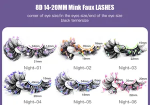 Macro detail of 8D mink faux lashes with colorful sequins and length specifications